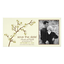 Olive/Ivory Cherry Blossom Save the Date Photocard Customized Photo Card