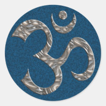OM / AUM - SILVER | dark blue splatter Round Stickers