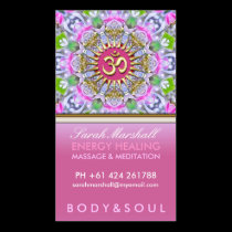 OM Yoga Energy Healing Pink Sparkle Business Cards business cards