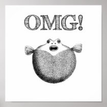 OMG Cute and Funny Blowfish Small Poster