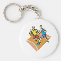 on the court blocking basketball design keychain