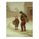 On the way to school in the snow, 1879 postcards
