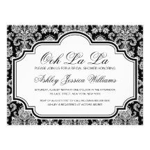 Ooh La La Black And White Damask Bridal Shower Personalized Announcements