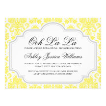 Ooh La La Yellow Damask Bridal Shower Invitations