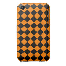 Orange and Black Diagonal Checkerboard Design iPhone 3 Case-Mate Case