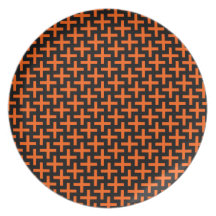 Orange and Black Pattern Crosses Plus Signs Plate