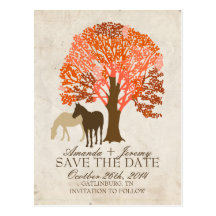Orange and Brown Autumn Horses Save The Date Postcard