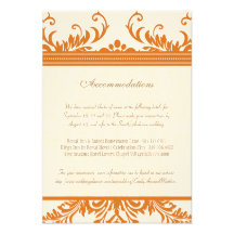 Orange and Ivory Damask Wedding Insert Card Custom Invite