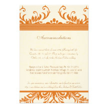 Orange and Ivory Damask Wedding Insert Card Invites