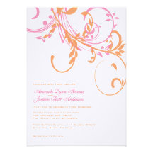 Orange and Pink Double Floral Wedding Invitation