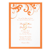 Orange and White Swirls Frame Wedding Invitation