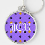 Orange Argyle Paw Prints Keychain