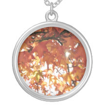 Orange autumn leafs with hard sun custom necklace