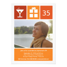 Orange Birthday Icon Grid Photo Custom Invitation