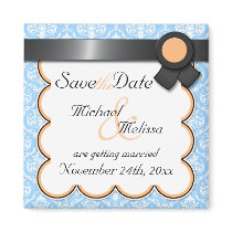 Orange & Blue Damask Save the Date Magnet