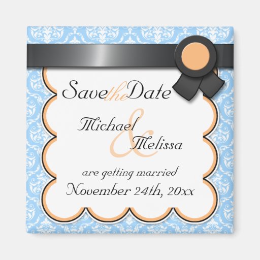 Orange & Blue Damask Save the Date Magnet