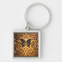 ORANGE BUTTERFLIES ON LEOPARD PRINT KEY CHAINS