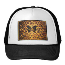 ORANGE BUTTERFLIES ON LEOPARD PRINT TRUCKER HATS