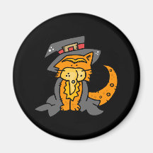 Orange cat in witches outfit magnet