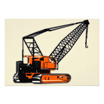 Orange Construction Crane Personalised Invite