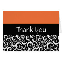 Orange Damask Swirls Thank You Cards