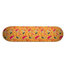 Orange Dinosaurs and Triangles Pattern Skateboard