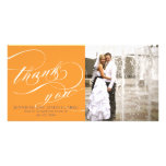 Orange Elegant Script Wedding Thank You Photo Greeting Card