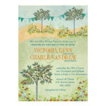 Orange Emerald Green Bunting Wedding Invitations