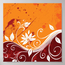 Orange Floral Vines Print