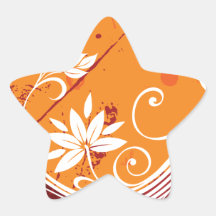 Orange Floral Vines Star Stickers