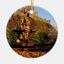 Orange Fountain and tulips, Edinburgh Castle, Scot Christmas Tree Ornaments