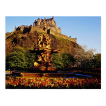 Orange Fountain and tulips, Edinburgh Castle, Scot Post Card