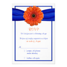Orange Gerbera Daisy Blue Wedding Reply Card Personalized Invites