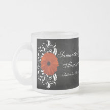Orange Gerbera Daisy with Black and White Scroll Mugs