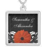 Orange Gerbera Daisy with Black and White Scroll Pendants