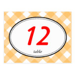 Orange gingham country rustic wedding table number postcard