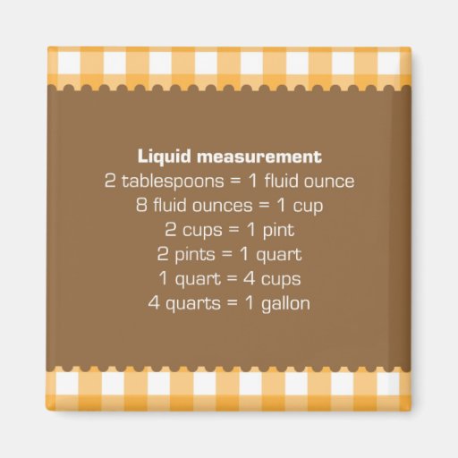 Orange gingham liquid measure chart kitchen helper fridge magnet