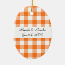 Orange gingham pattern wedding favours christmas tree ornaments