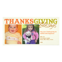 Orange green custom photos Thanksgiving blessings photo cards