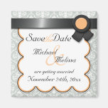 Orange & Grey Damask Save the Date Magnet