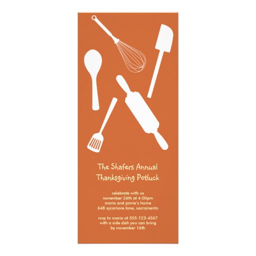 Orange kitchen utensil Thanksgiving potluck party Invitations