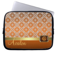 Orange Lace Jewelled Monogram Laptop Sleeve