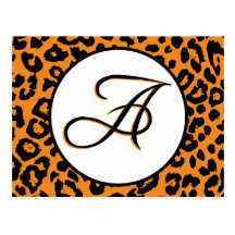 Orange Leopard Design with A Monogram Post Card