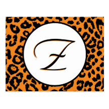 Orange Leopard Design with A Monogram Postcard