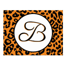 Orange Leopard Design with B Monogram Postcards