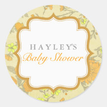 Orange Lush Flower Baby Shower Sticker