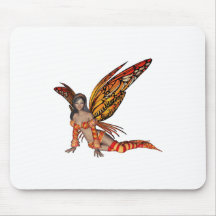 Orange Monarch Pixie Butterfly Fairy 3 - Mouse Mats