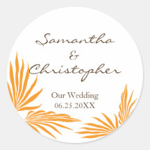 Orange palm leaves tropic wedding favour seal labe sticker