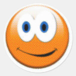 Orange Pixelated Smiley Face Round Sticker