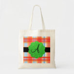 Orange plaid monogram tote bag